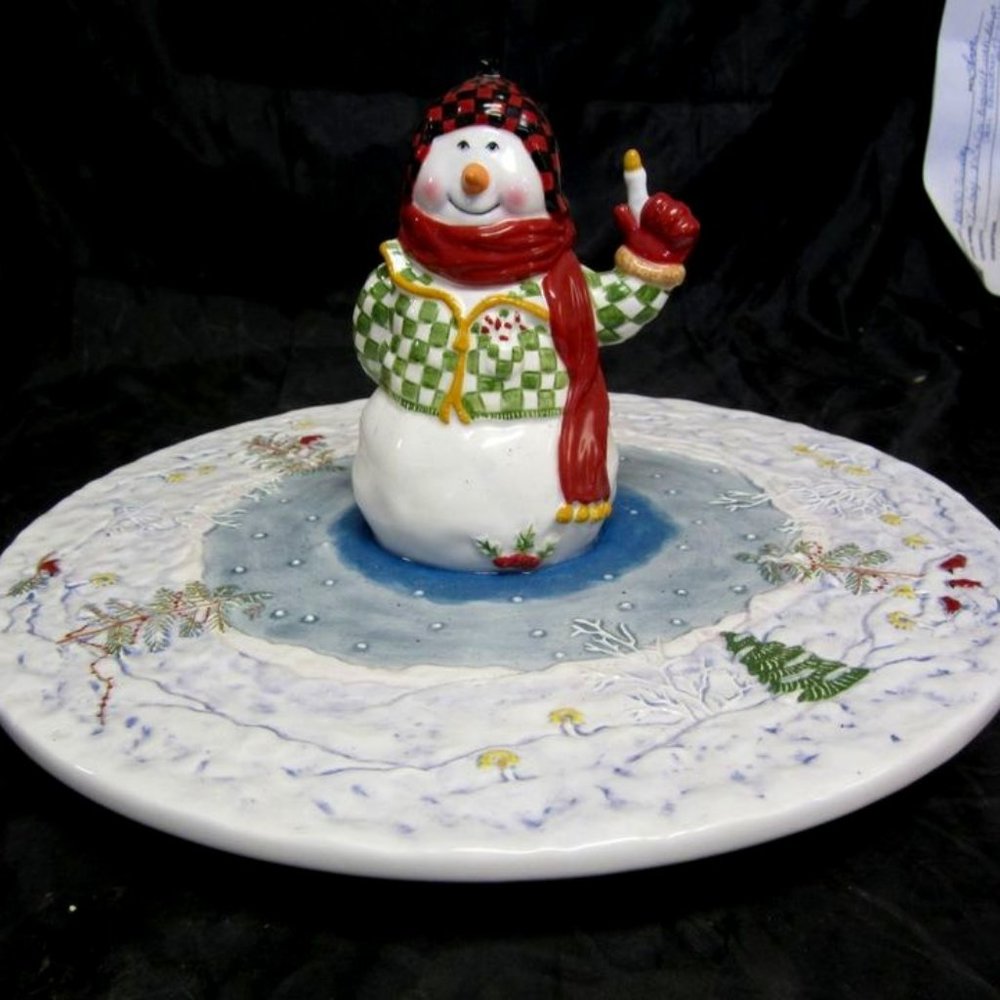 VINTAGE 80'S TO 90S MWW MARKET LARGE DISPLAY PLATTER, WINTER MOTIF, SNOWMAN 3D